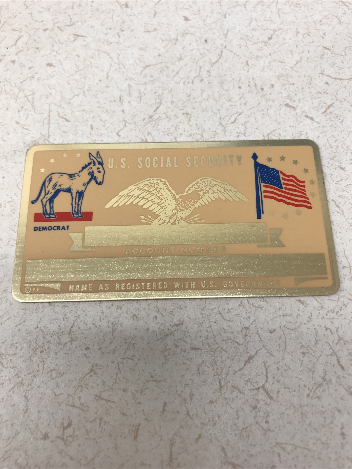NEW Vintage SSN Social Security Card Metal USA Democrat Symbol