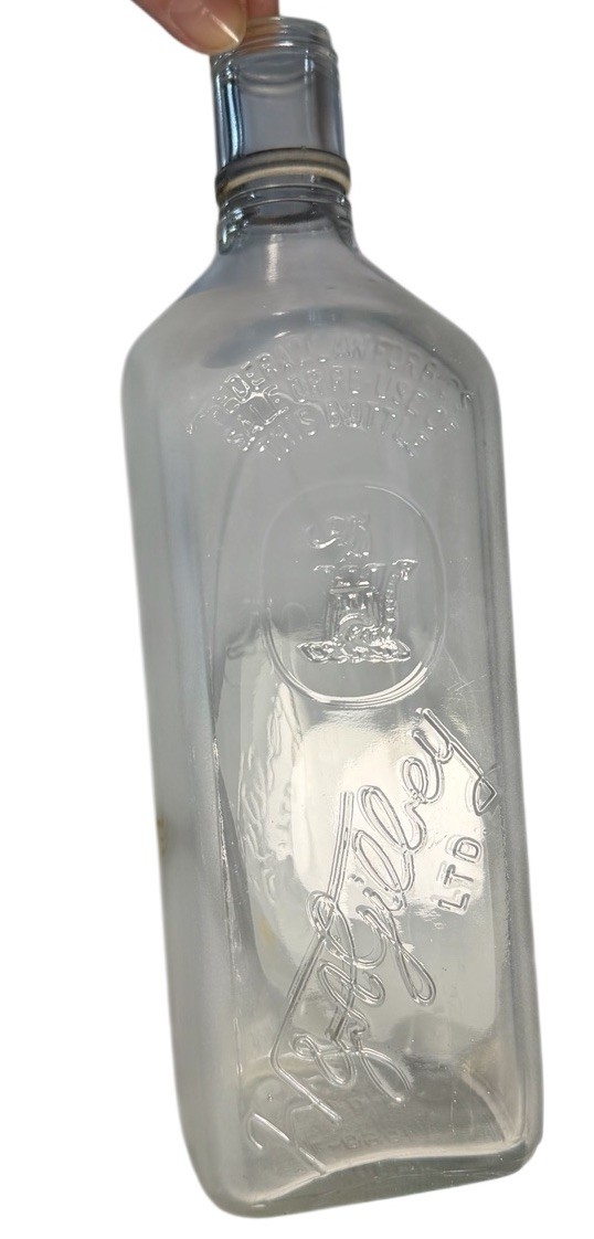 Embossed H&A Gilley Glass Bottle Square Frosted Liquor No Lid Empty Vintage