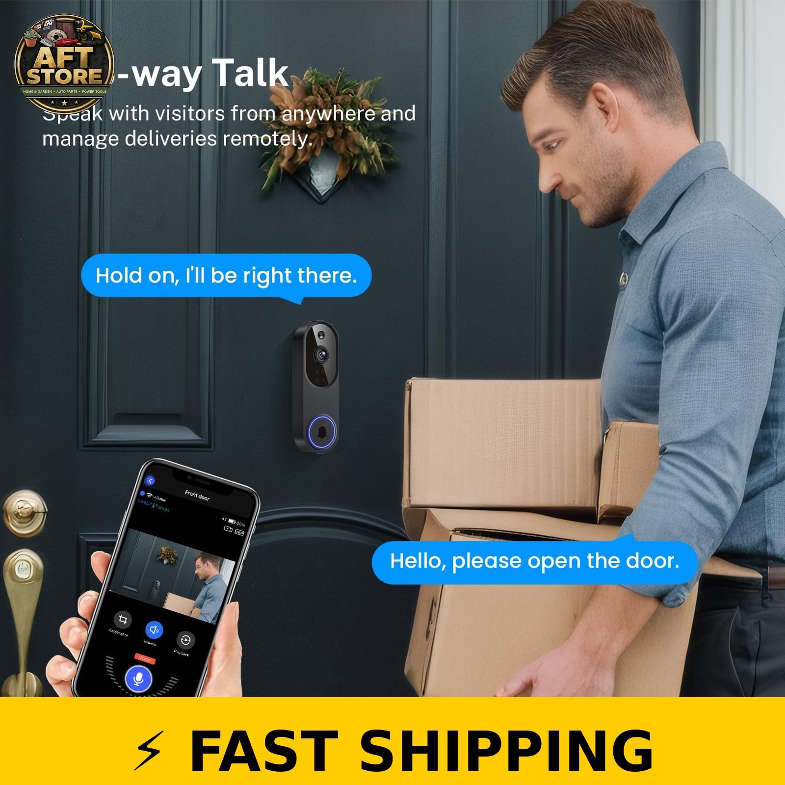 Orbitell 1080p Wi-Fi Video Doorbell Camera - Night Vision, Two Way Audio