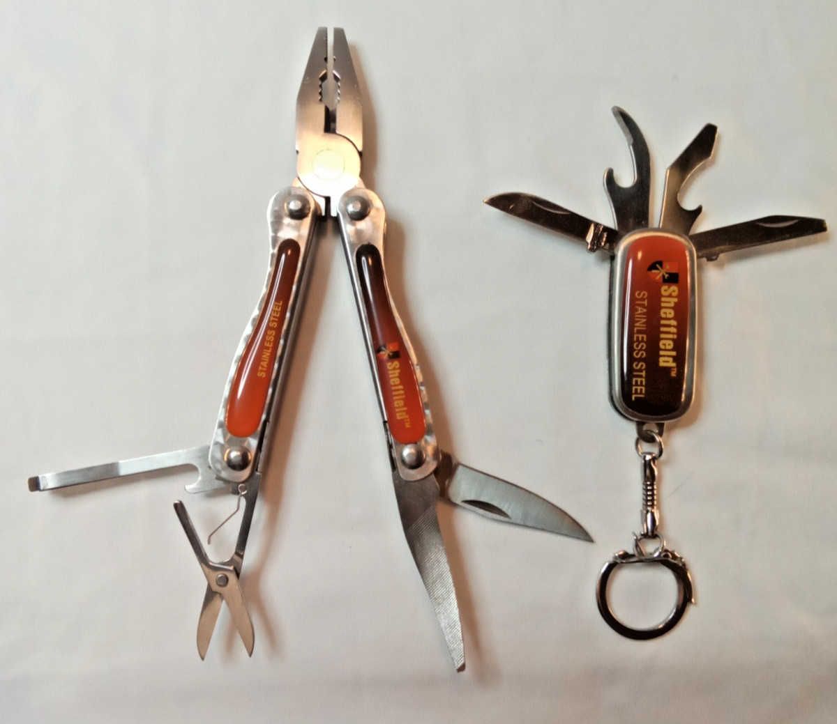 2 Sheffield Stainless Steel Multi Tools Pliers 12018 & Knife Multi Tool Keychain