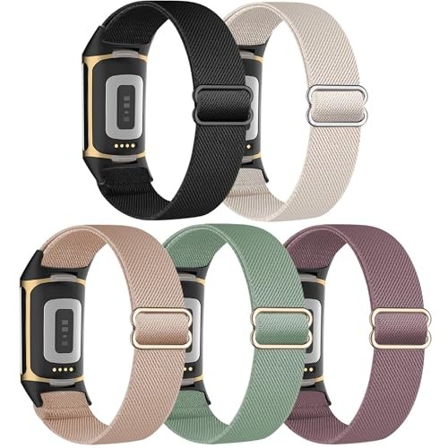 5 Pack Stretchy Nylon Compatible with Fitbit Charge 6 Bands/Fitbit 5 Pack-2