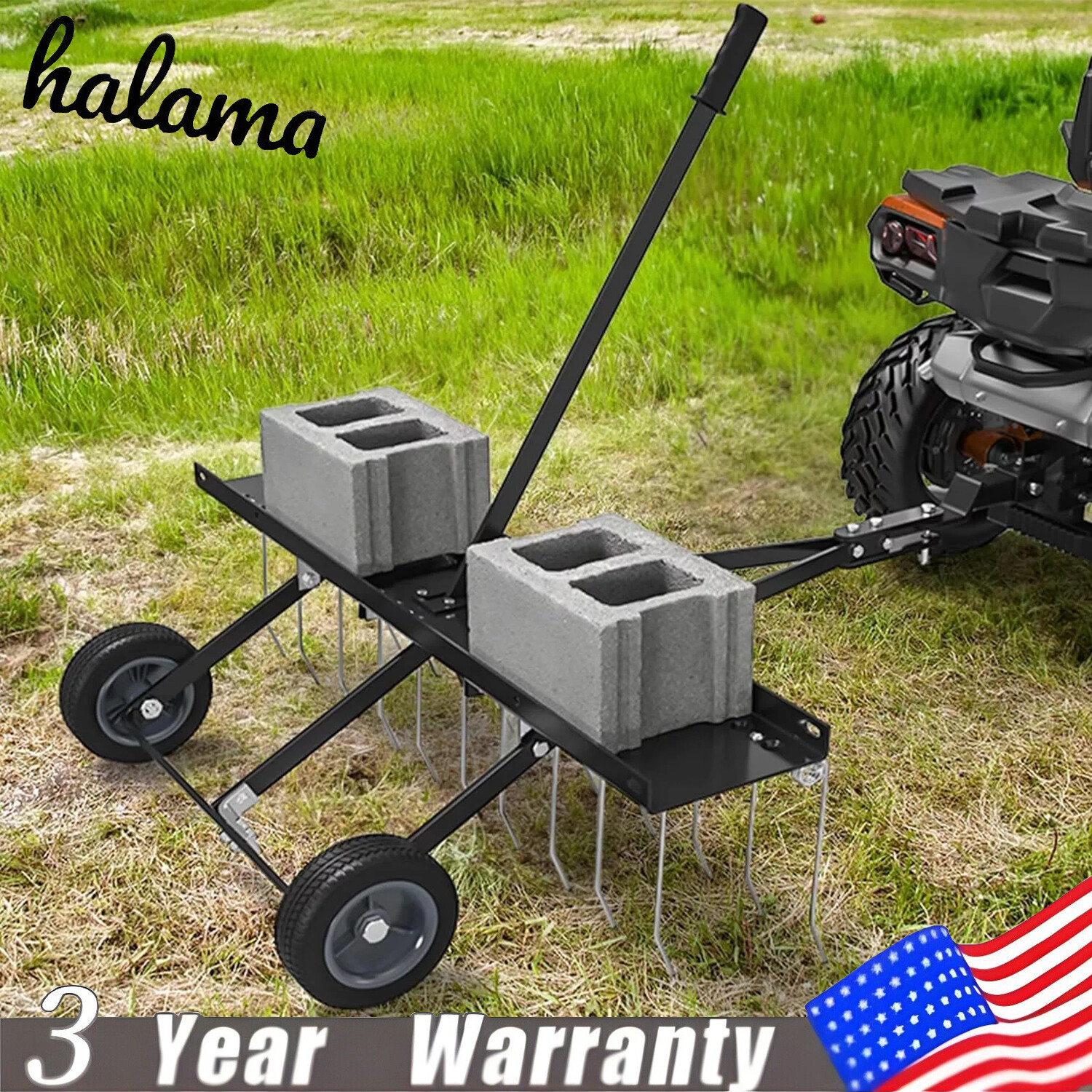 40" Tow Behind Dethatcher Lawn Mover ATV Rake 20 Steel Tines Height Adjustable