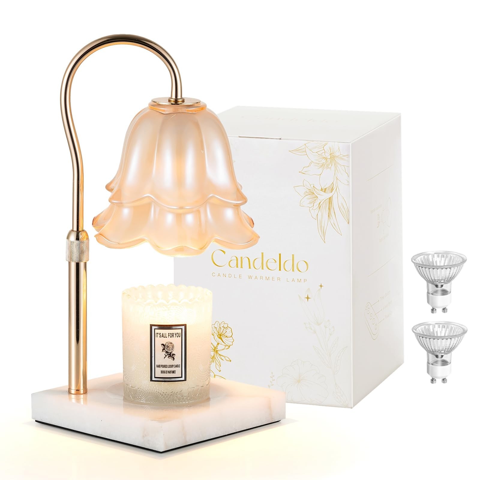 Candle Warmer Lamp with Timer: Flower Candle Warming Lamp with Marble Base He...