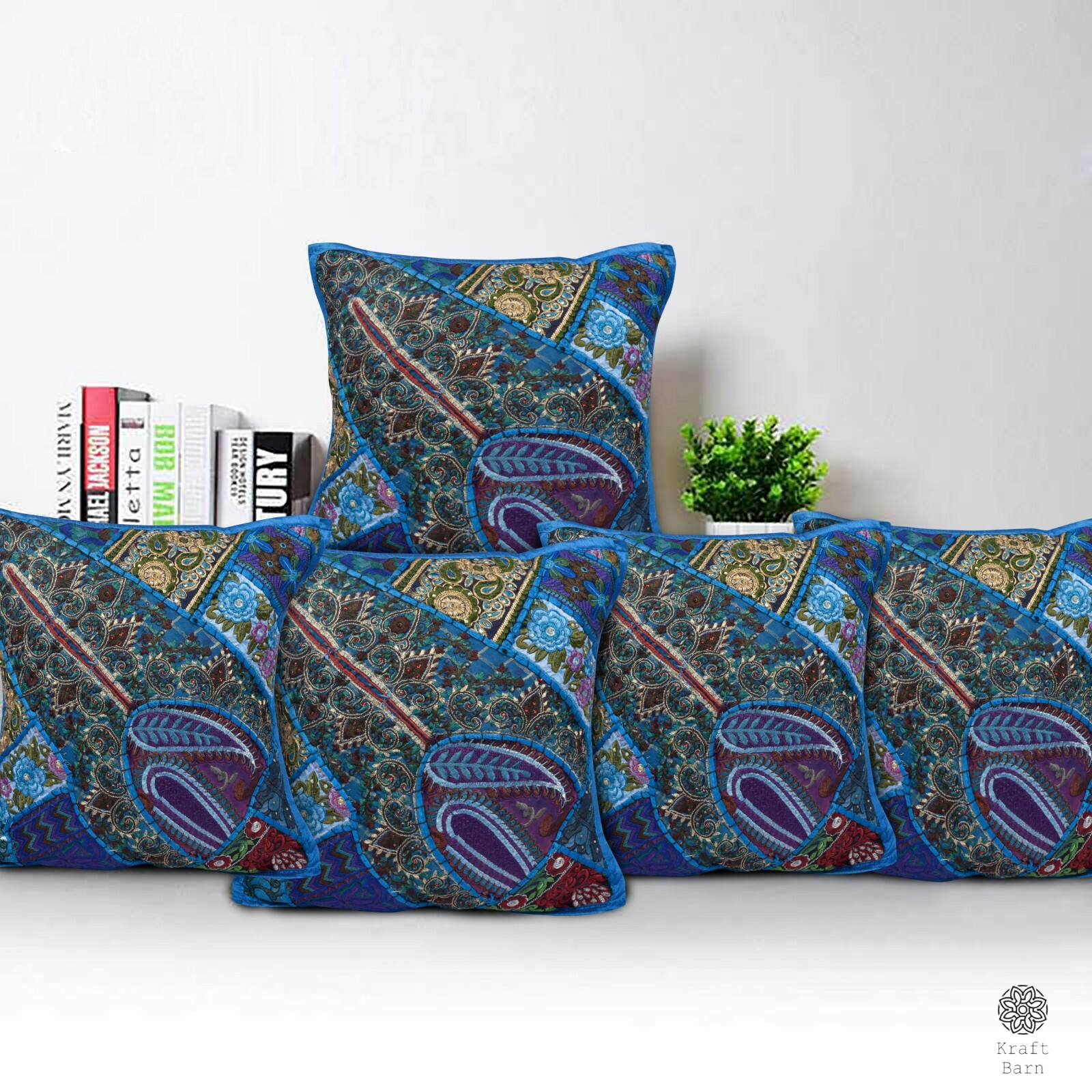 CUSHION COVER  INDIAN PATCH HAND EMBROIDERED 16" X 16" USA SELLER FREE SHIP