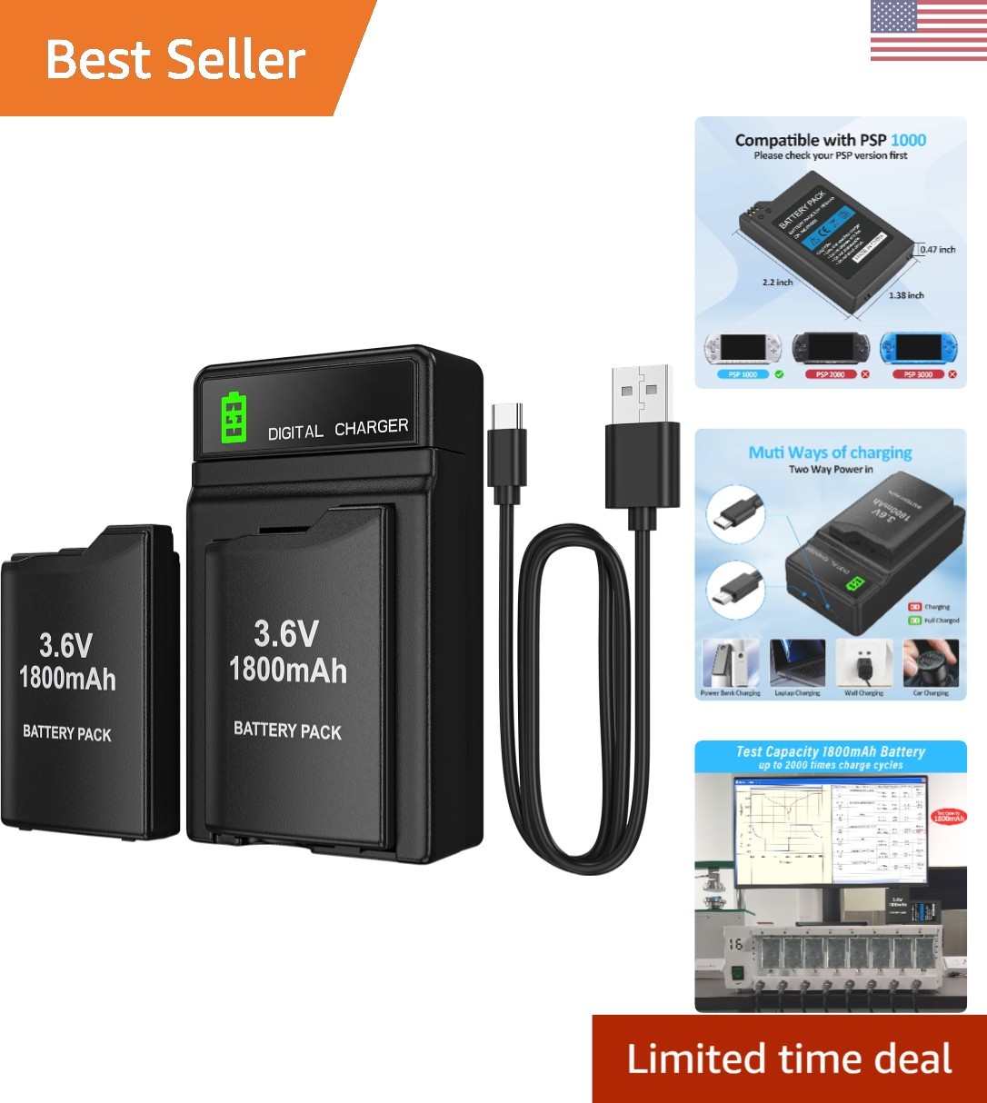 Efficient Rechargeable PSP Battery & LED Charger for 1000, 1001, PSP-110 Models