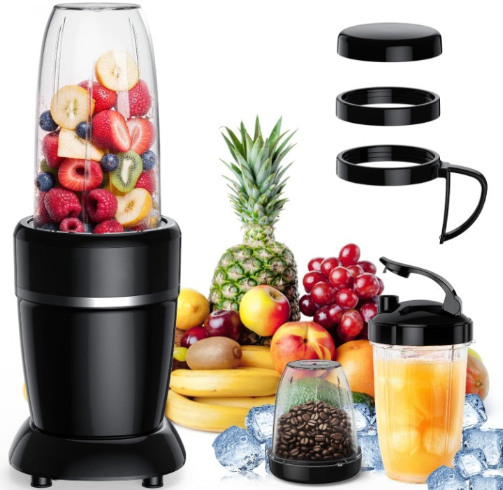 Licuadora 1000W para Smoothies y Bebidas con Vasos y Tapas Portátiles, Nuevo