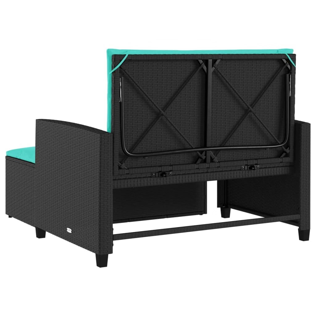 Patio Sofa with Cushions 2-Seater Black Poly Rattan