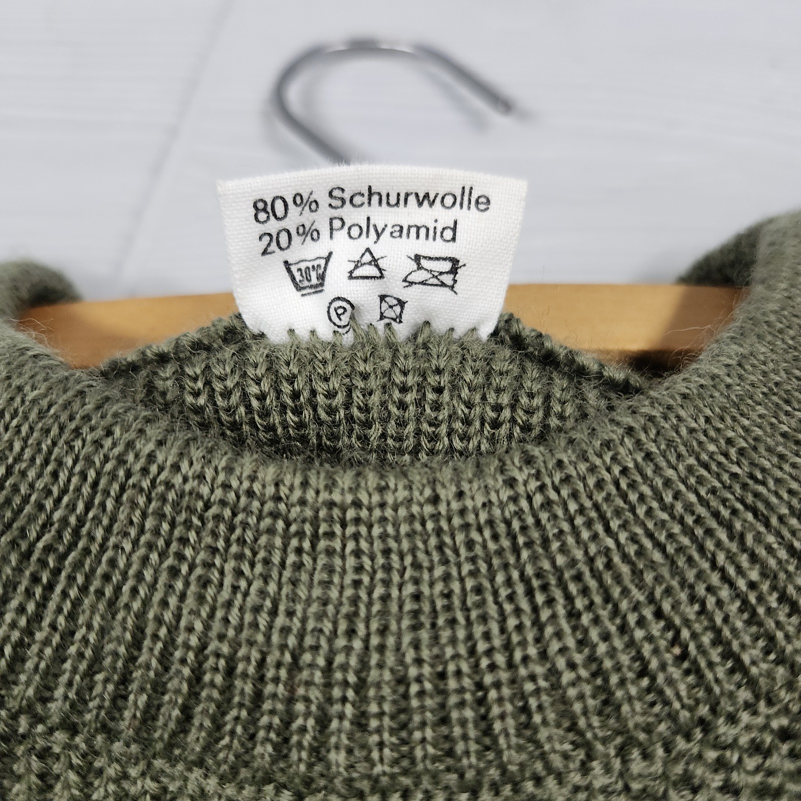 German Military Commando Sweater Pullover Flags Wool Blend H50 Size L Distressed