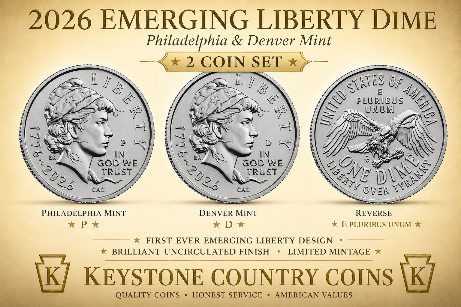 2026 P D  Semiquincentennial Emerging Liberty Dime (2 coins) 🔥Rare Mint Bag🔥
