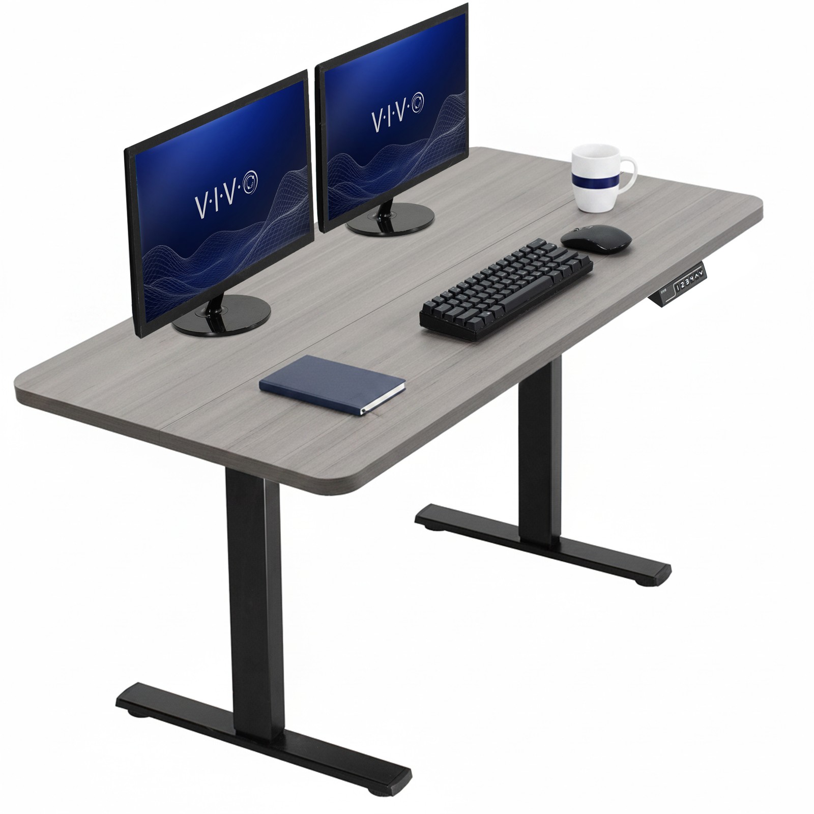 VIVO Electric 43” x 24” Stand Up Desk, Dark Gray Table Top, Black Frame