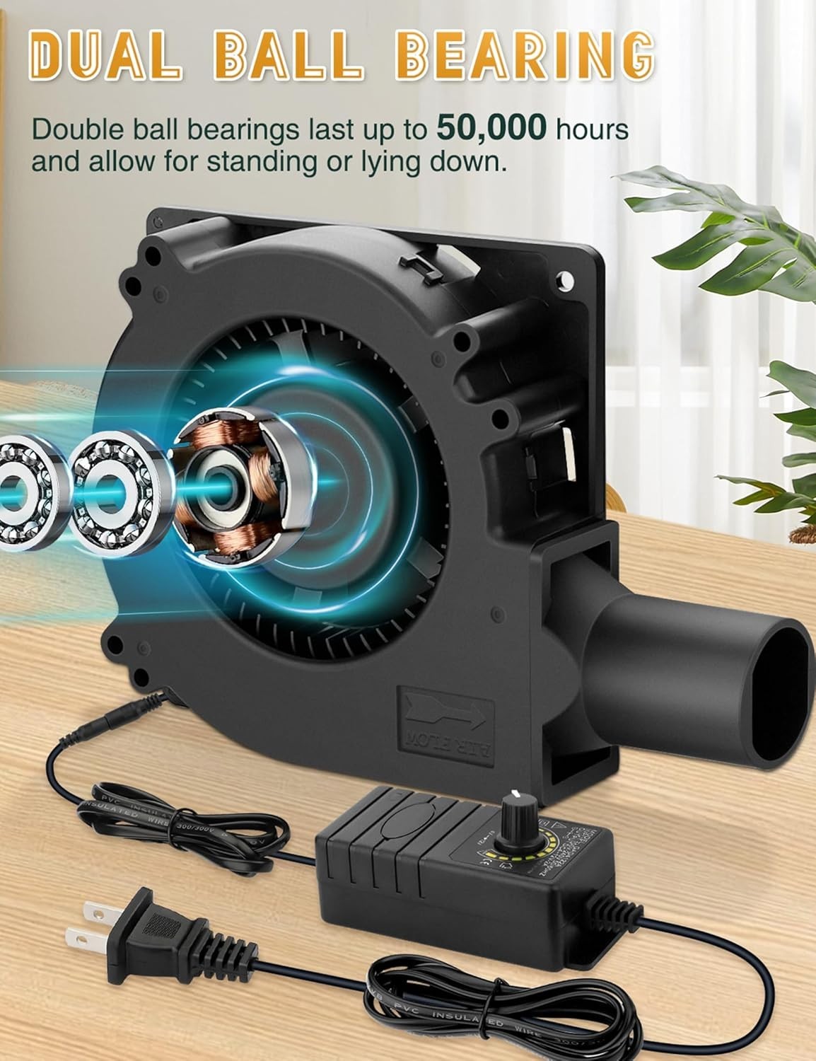 120mm BBQ 12V Blower Fan with 110v-240v AC Plug Variable Speed Controller, Sq...