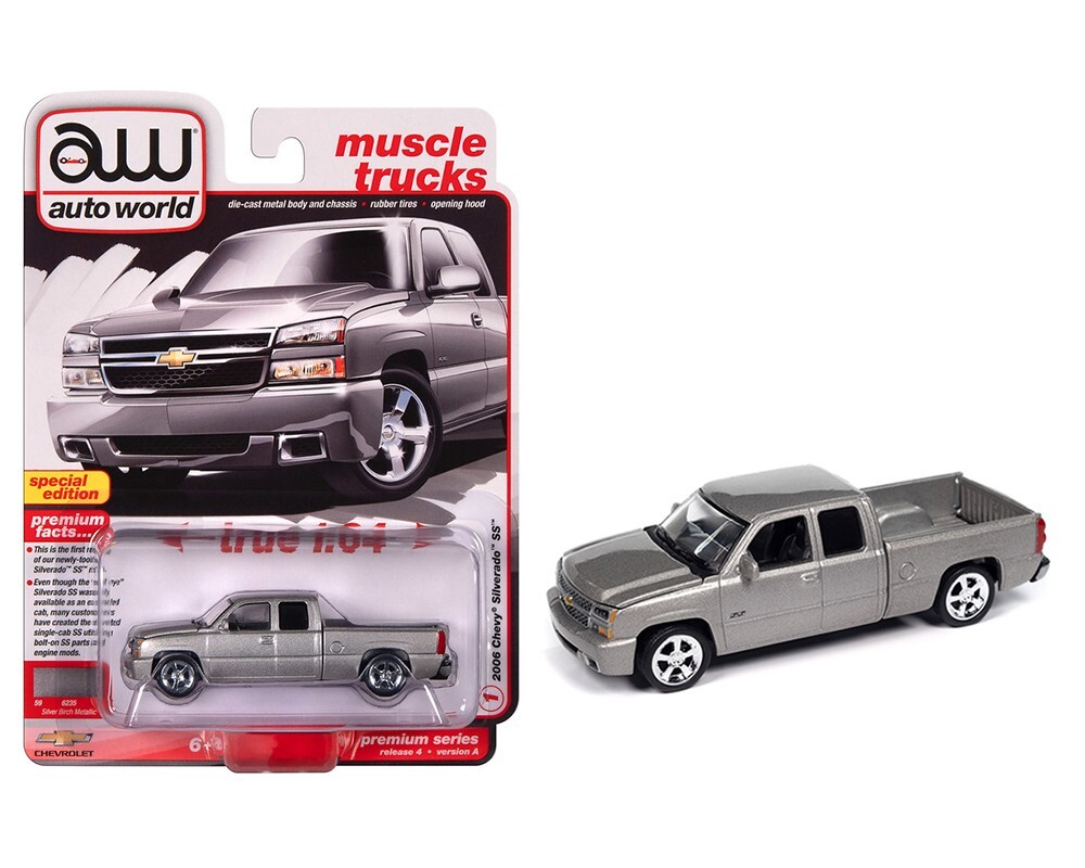 Auto World 2006 Chevy Silverado SS Extended Cab Fleetside Silver AWSP163 A 1/64