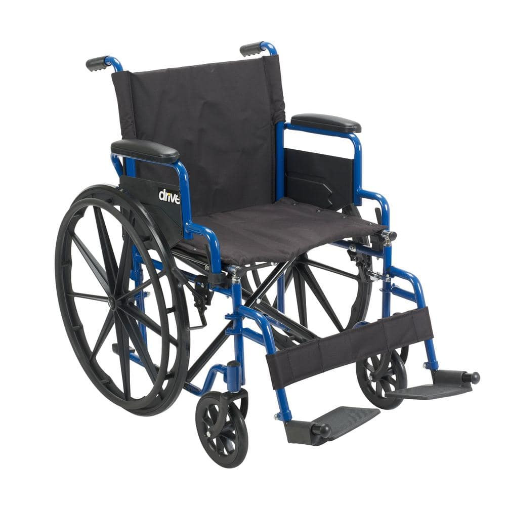 Drive Medical Wheelchair Blue Streak W/ Flip Back Desk Arm + 18" Seat + Footrest