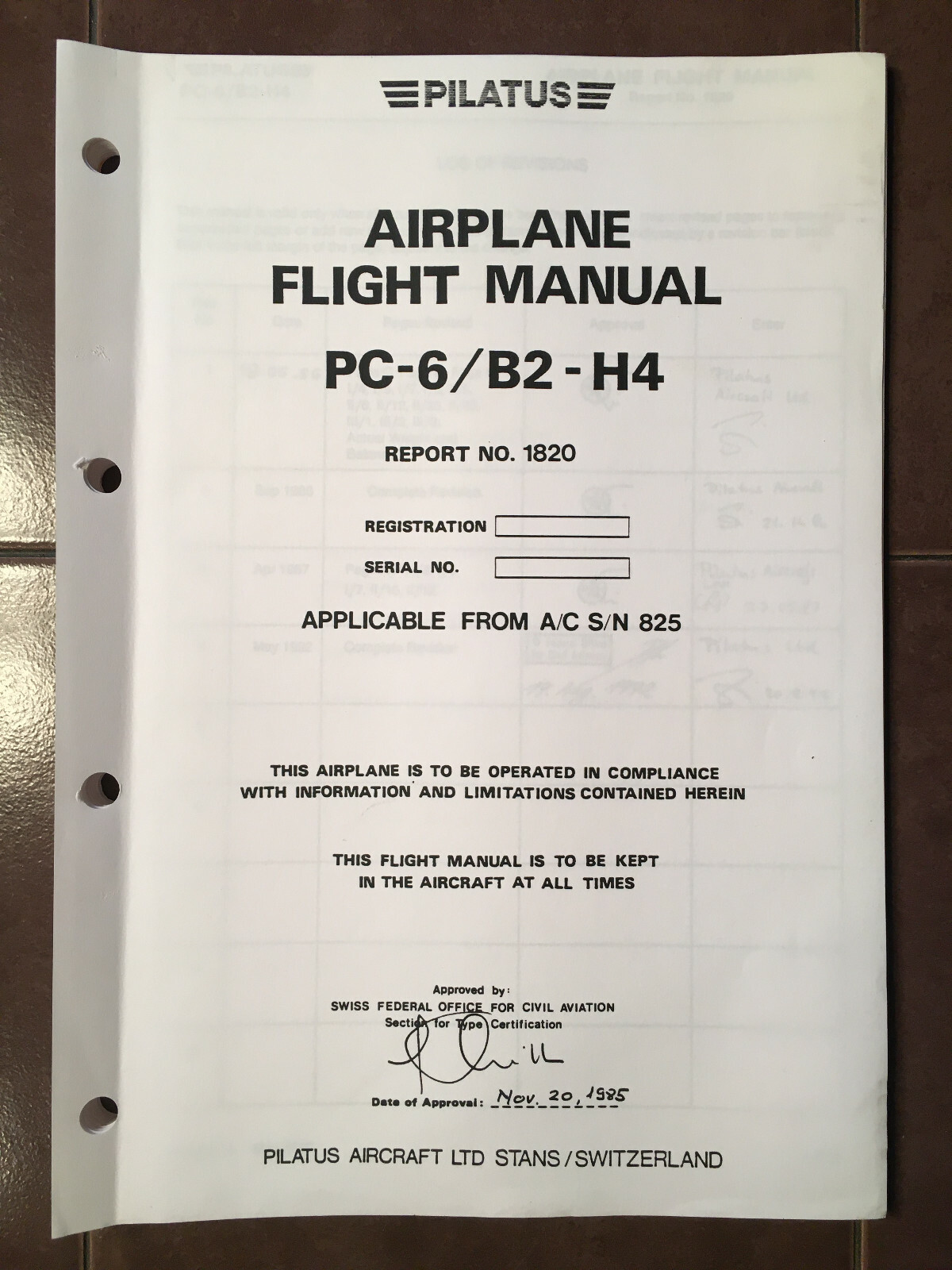 Pilatus PC-6/B2-H4 Airplane Flight Manual