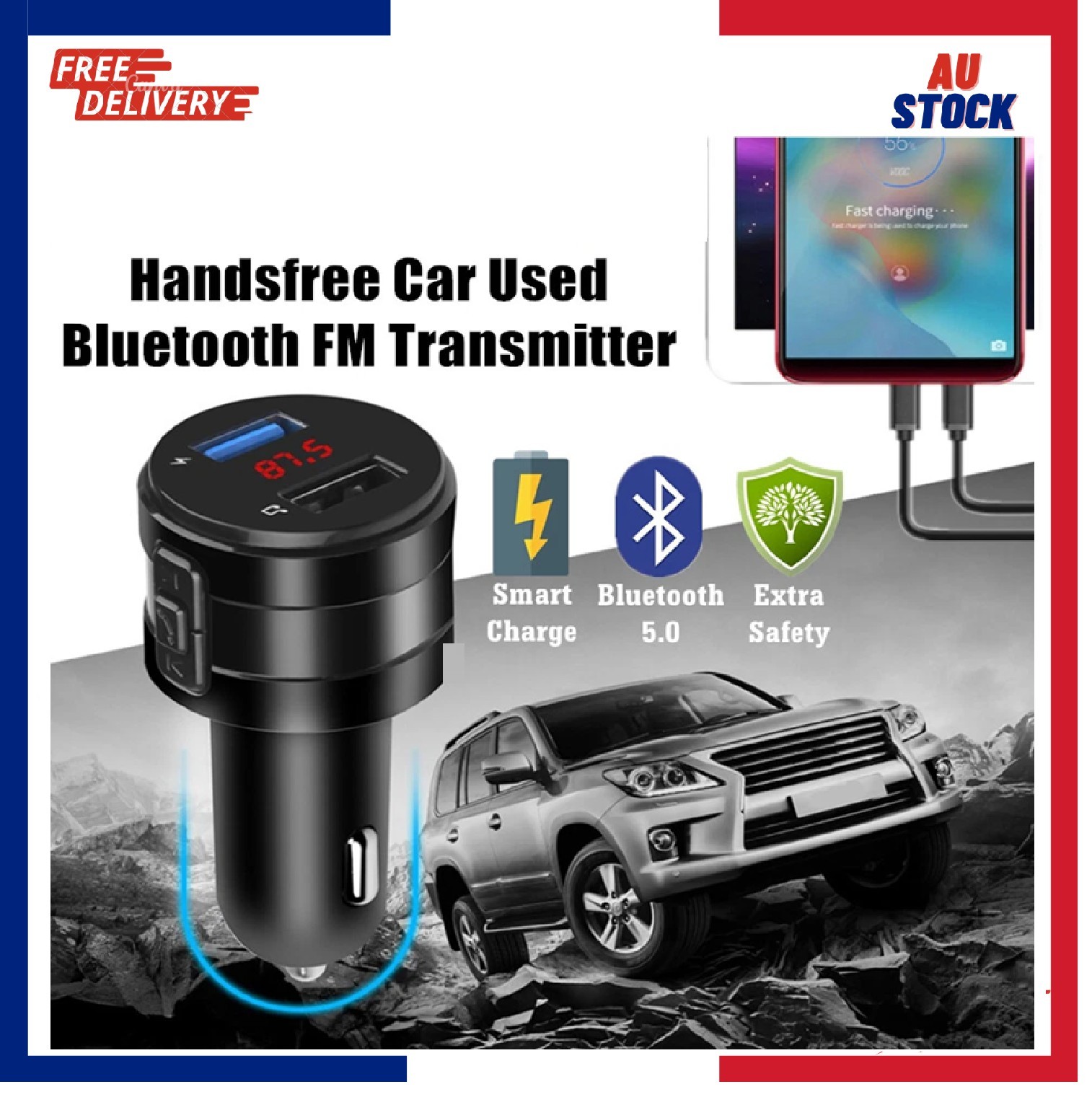 Handsfree Wireless Bluetooth FM Transmitter Car Charger USB MP3 Player Audio AU
