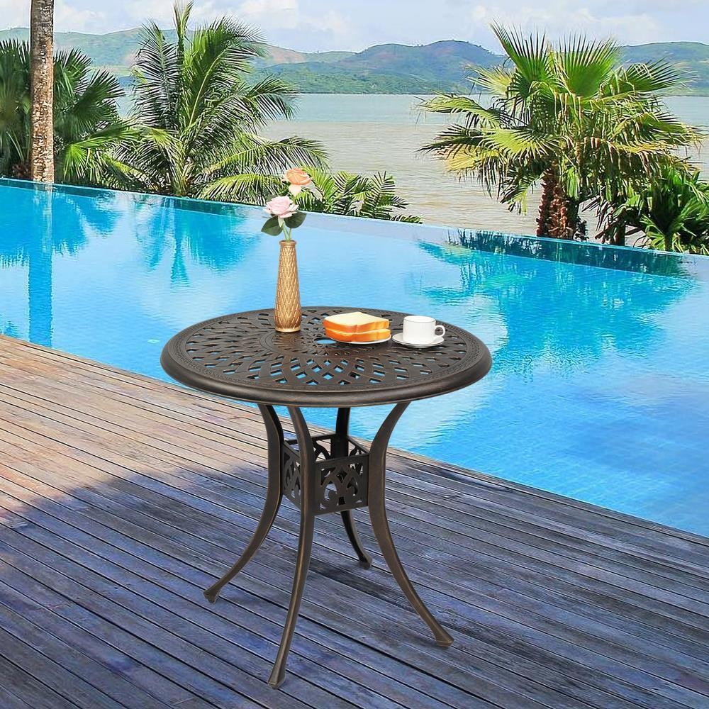 Patio Bistro Table with Umbrella Hole, Outdoor Furniture Aluminium Bistro Table