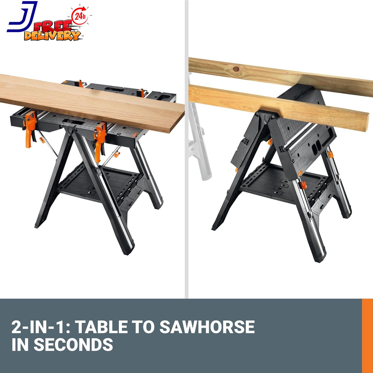 2-In-1 Folding Work Table & Sawhorse Easy Setup Portable Workbench Heavy Duty