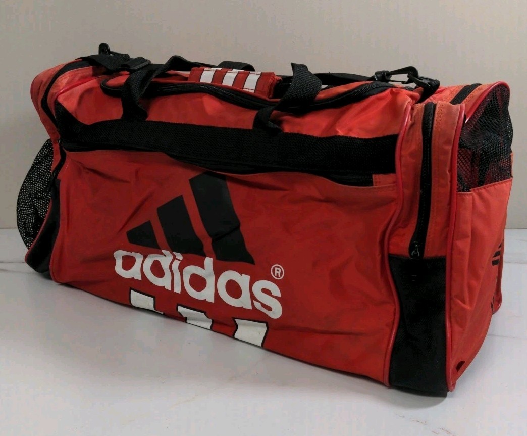 Vintage 90s Adidas Black & Red 13 Duffel Gym Bag Large 24x11x13 Nylon Mtn Logo