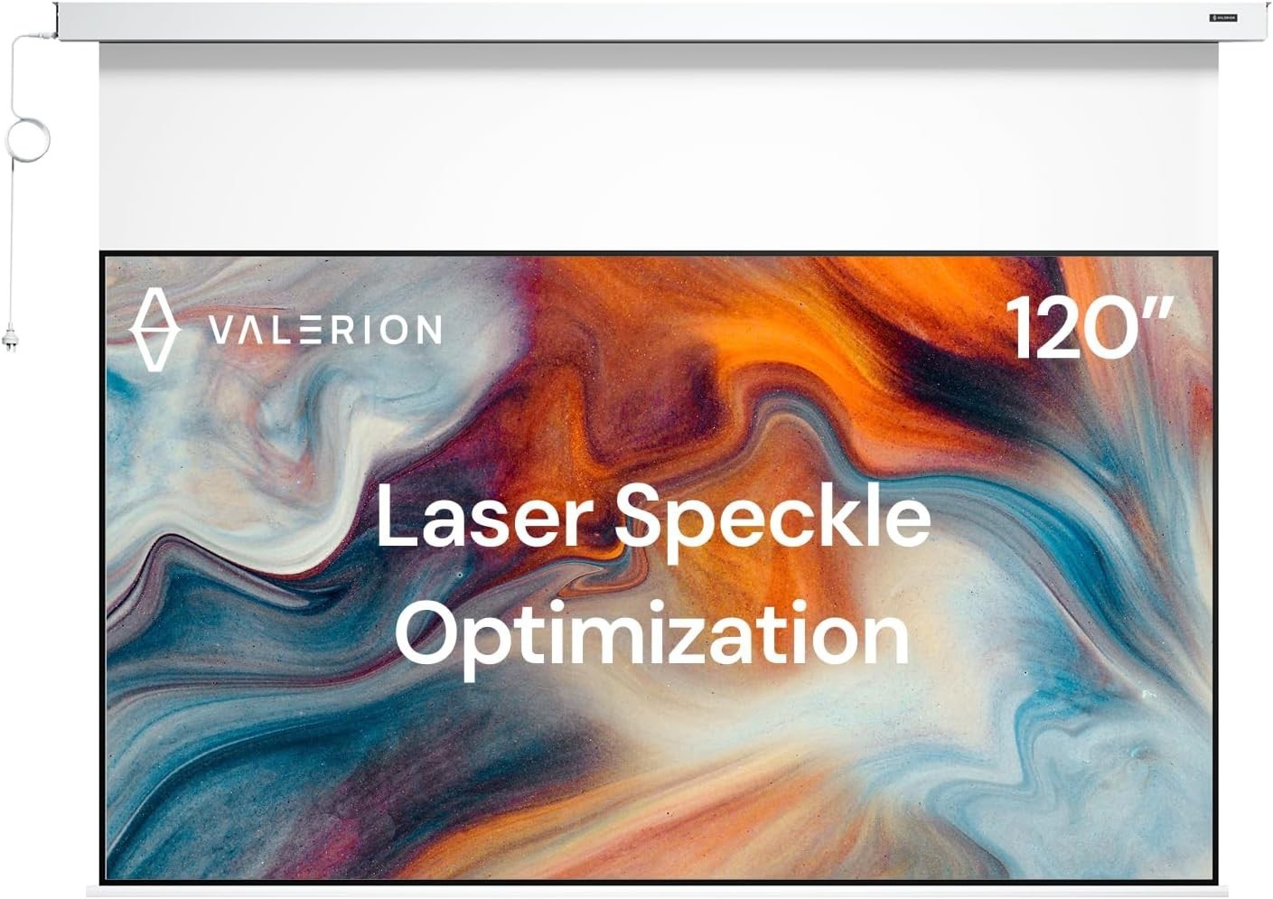 Valerion 120" PureVision Motorized Screen, 4K/8K UHD, Laser Speckle Reduction
