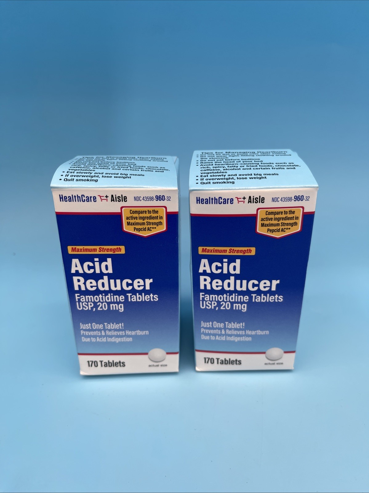 2 Pack Healthcareaisle Acid Reducer Famotidine Tablets 170ct Each Exp 09/27