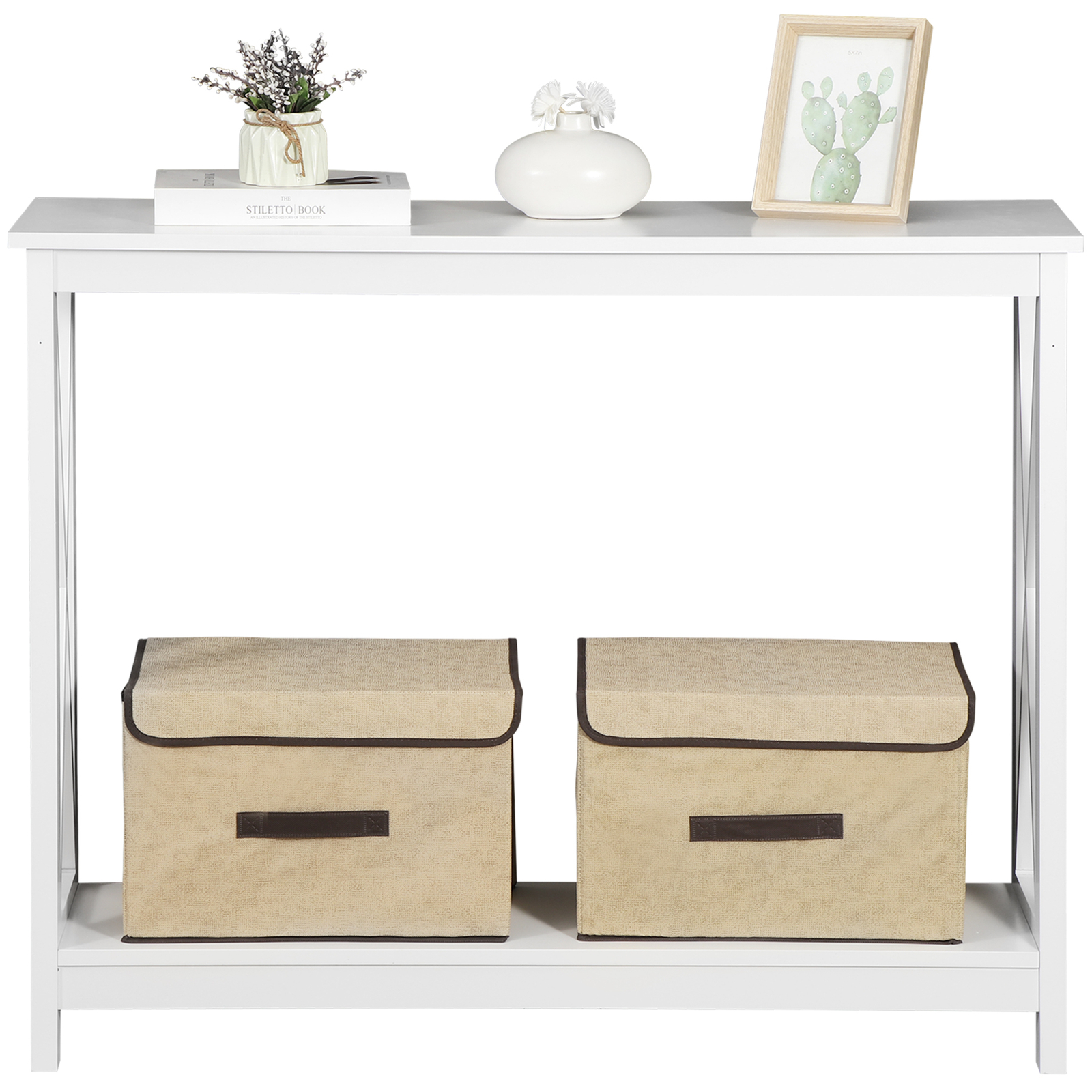 Console Table Bed Accent Side Stand Display Storage Shelf Entryway Decor White