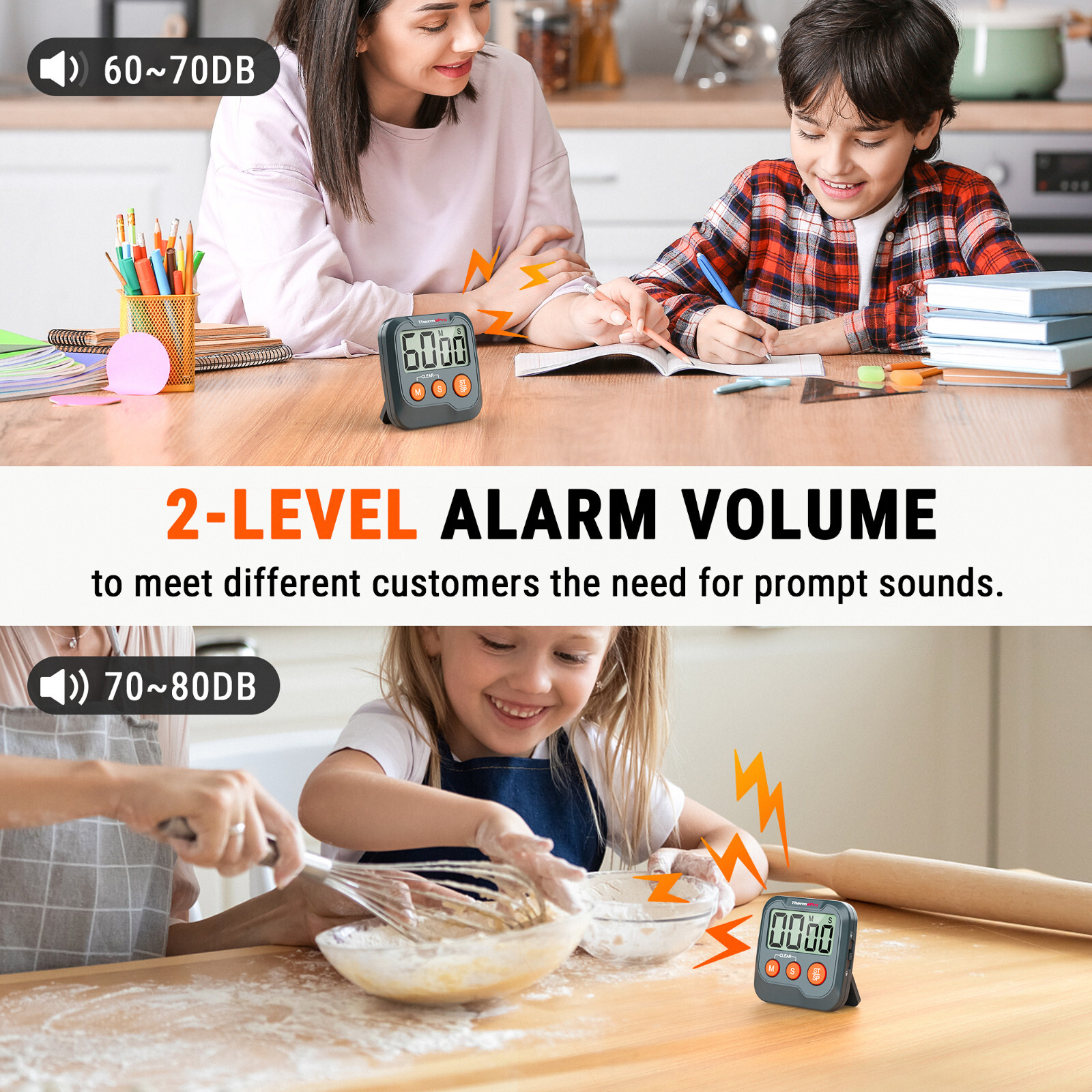 ThermoPro TM03W 2-Pack Digital Timer for Cooking, Countdown Timer Stopwatch