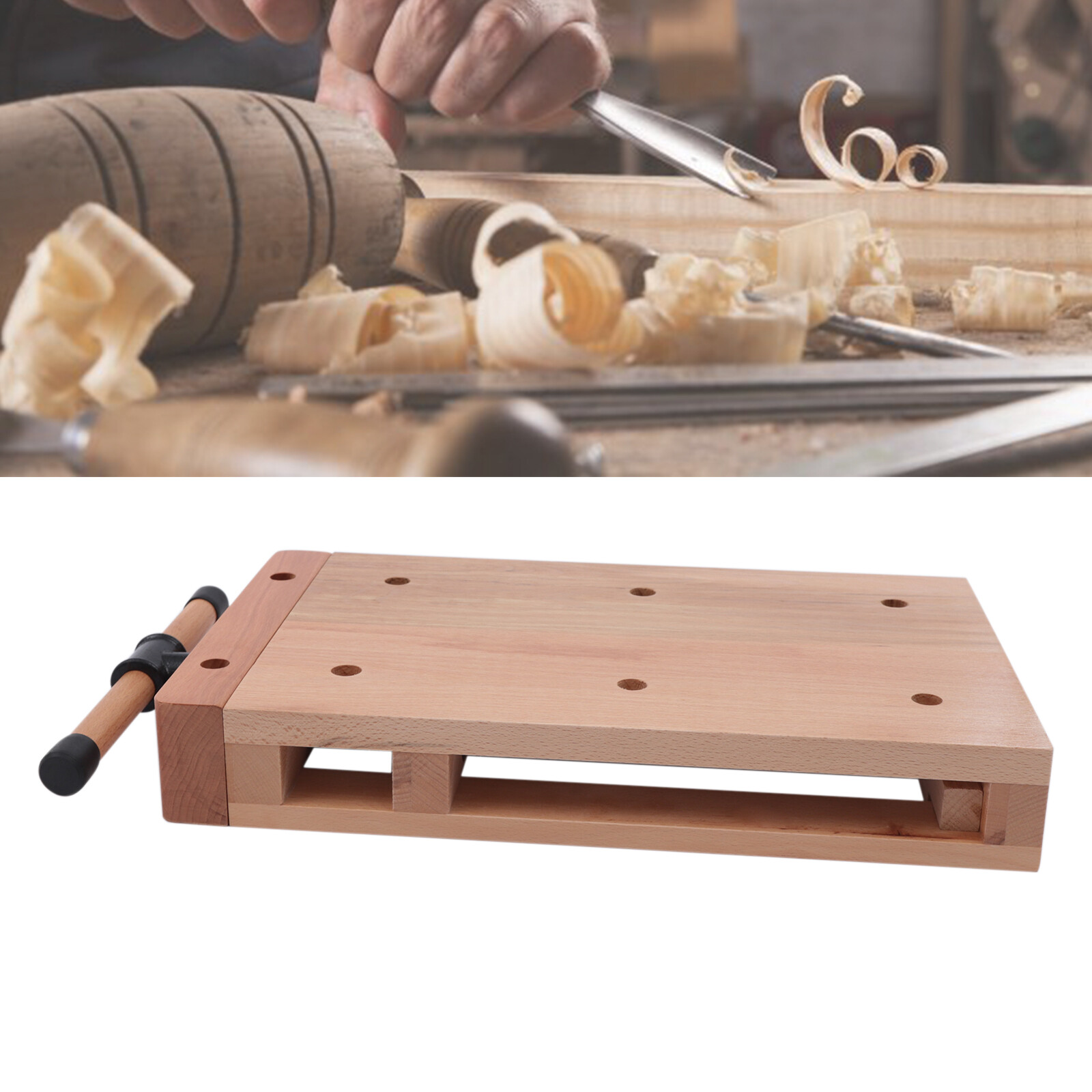 Mobile Workbench, Solid Beech Wood Workbench with 7.87-inch Clamping Range,