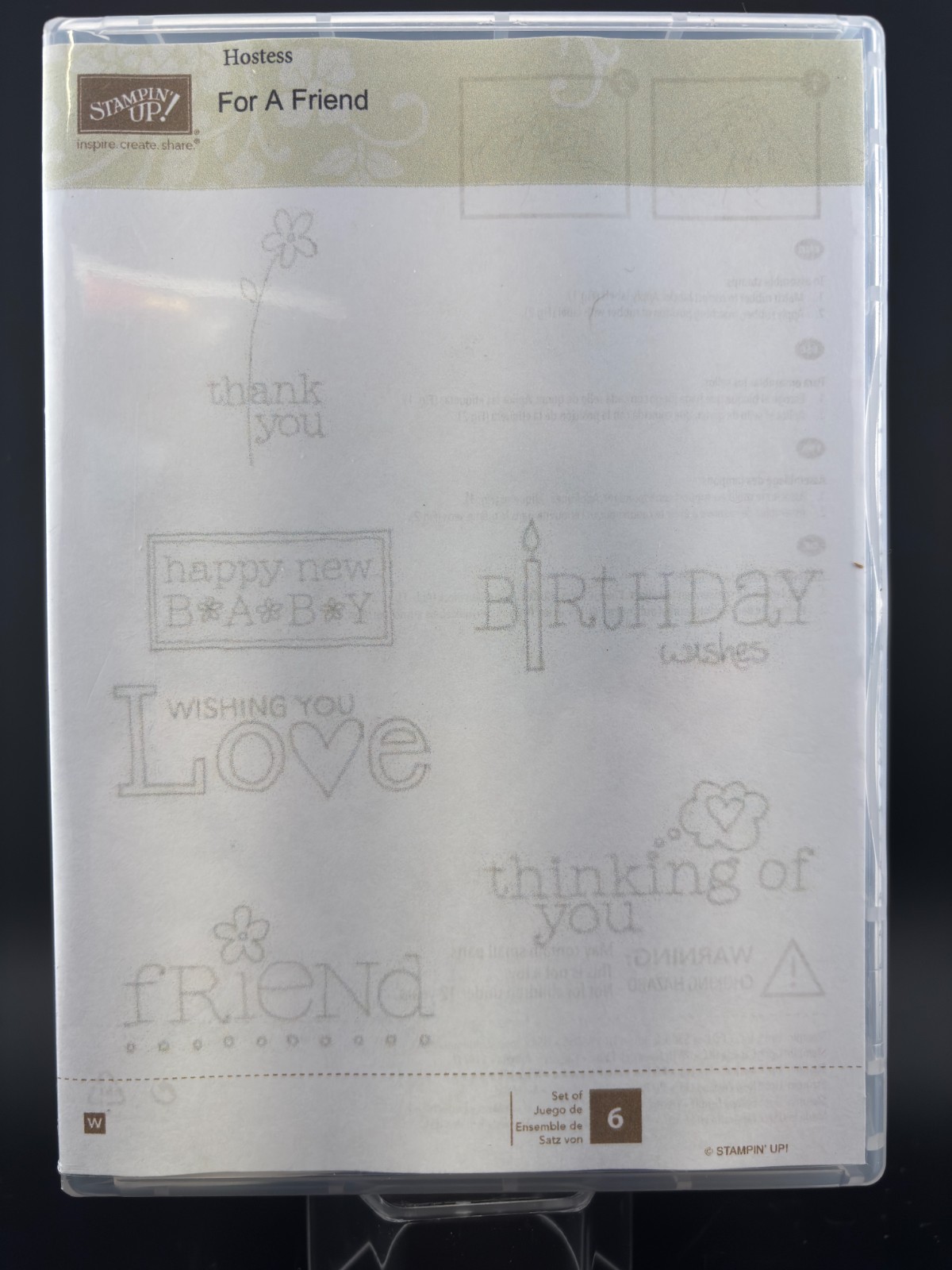 Stampin’ Up! FOR A FRIEND Stamp Set Wood Unmounted Rubber 2006 Hostess NEW