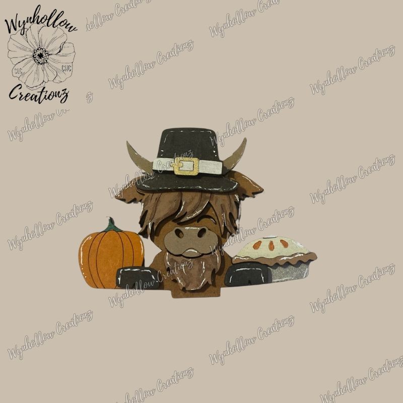 Thanksgiving Highland Cow Wood Interchangeable Insert (Small or Large)