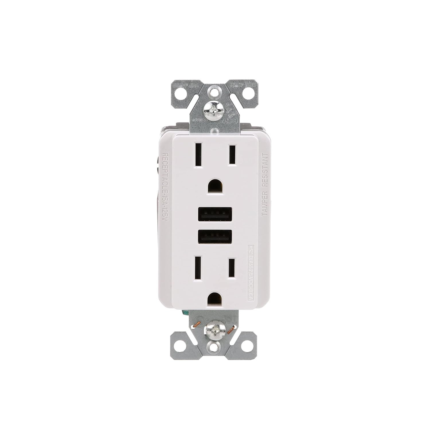 3.6A USB Type a Charger with TR Duplex Receptacle 15A/125V Without Wallplate