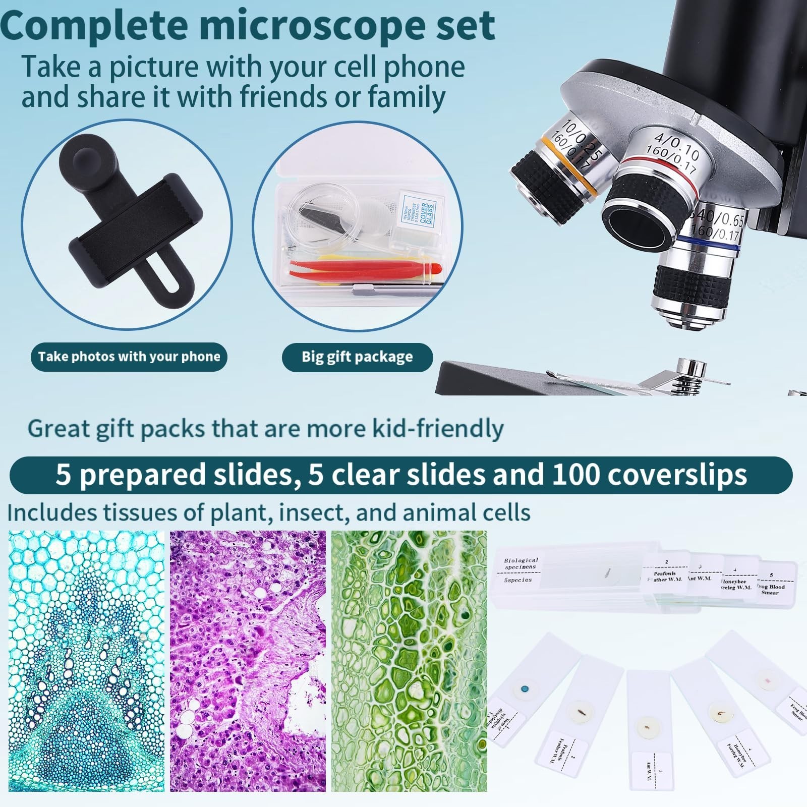High-Power Microscope 40X-2500X Magnification, 4.3" Display, 5MP Camera, Eyepiec