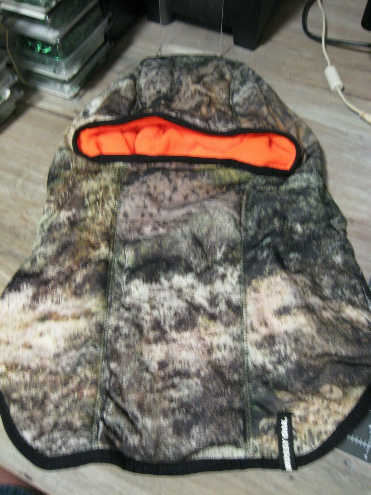 Mossy Oak Camo Reversible To Blaze Orange Face Mask Neck Wrap Hood Hunting Cap