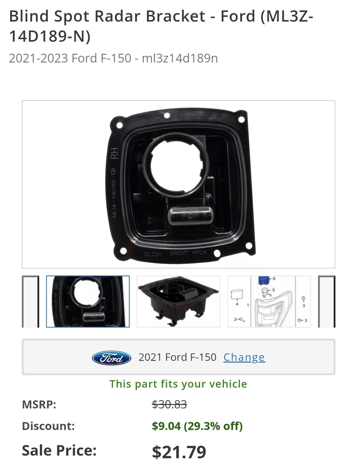 ML3Z-14D189-N  blind Spot RADAR BRACKET