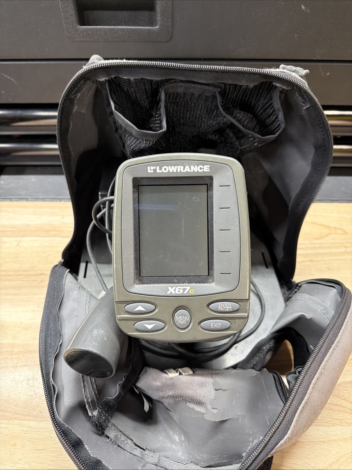 Lowrance X67c Fish Depth Finder Sonar Ice Fishing Setup W/ Transducer and Case