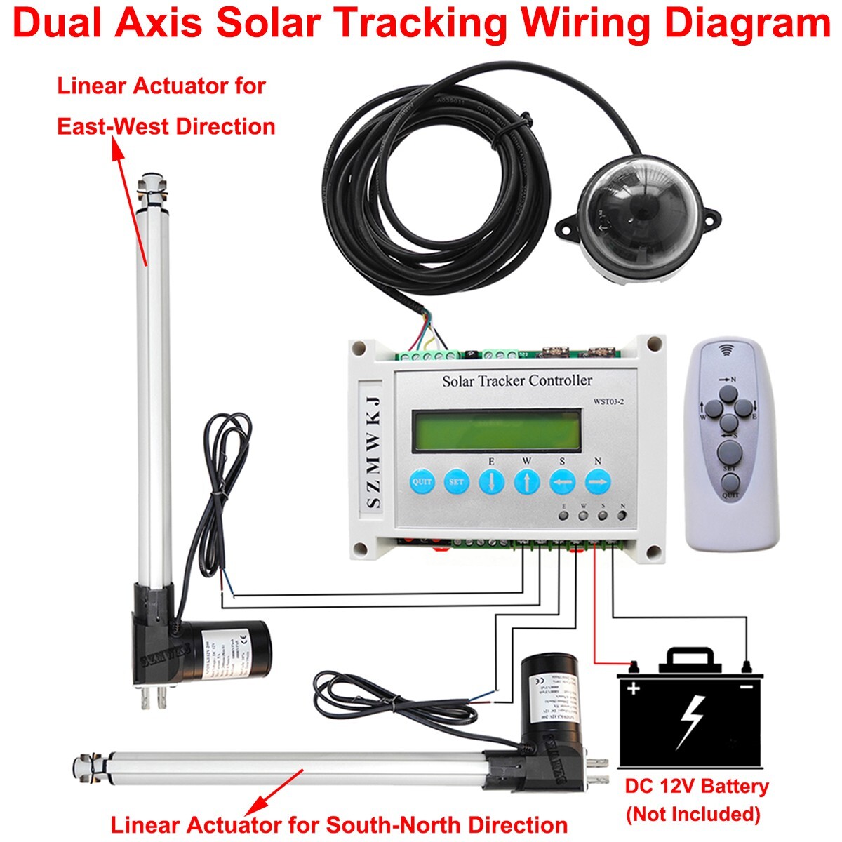 Dual Axis Solar Tracking System &6000N 2x12" 12V Linear Actuator &LCD Controller