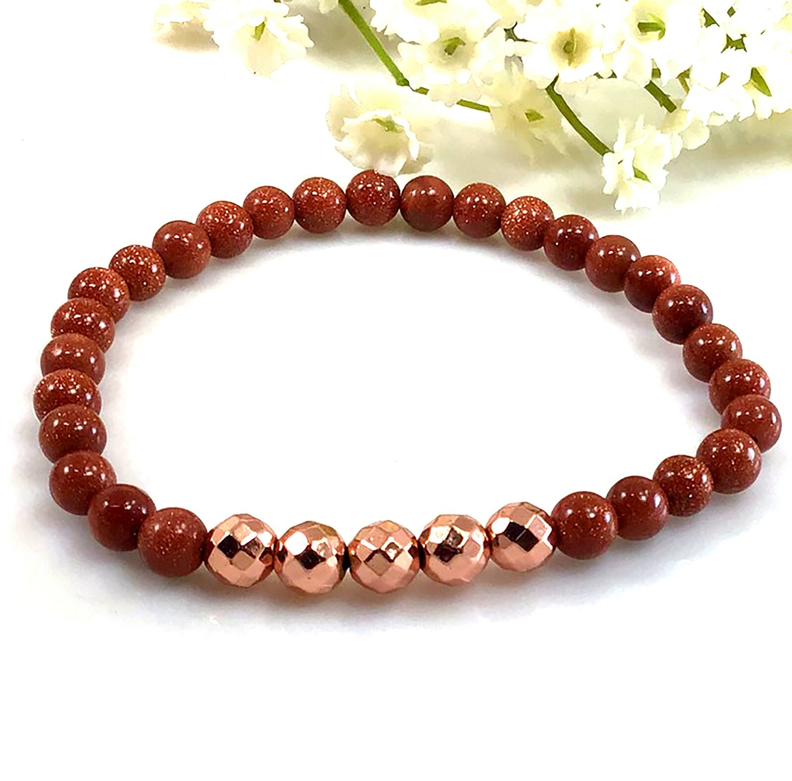 Brown goldstone beaded bracelet healing gemstone stretchy for women