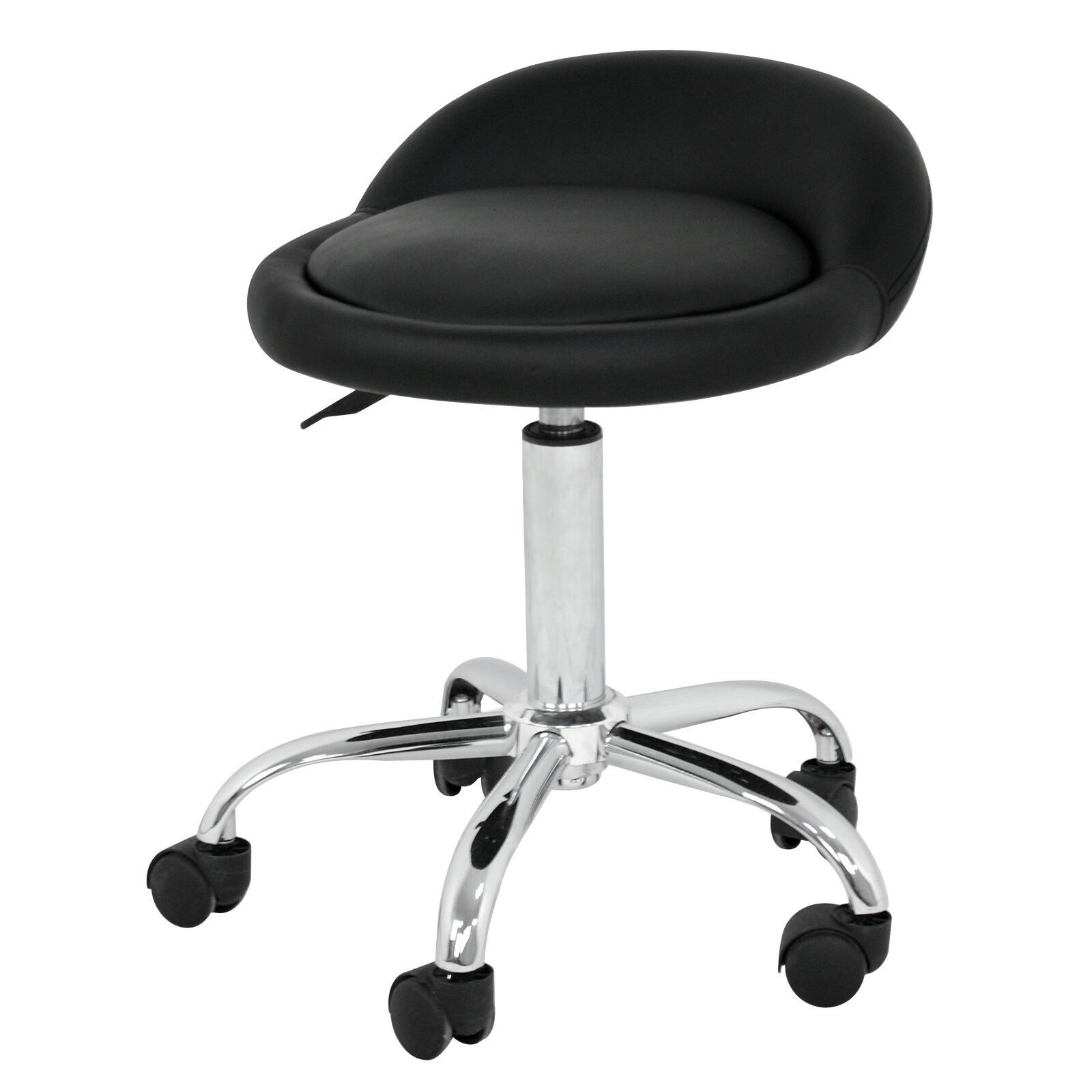 Adjustable Hydraulic Rolling Stool PU Leather Salon Chair with Back Rest Black