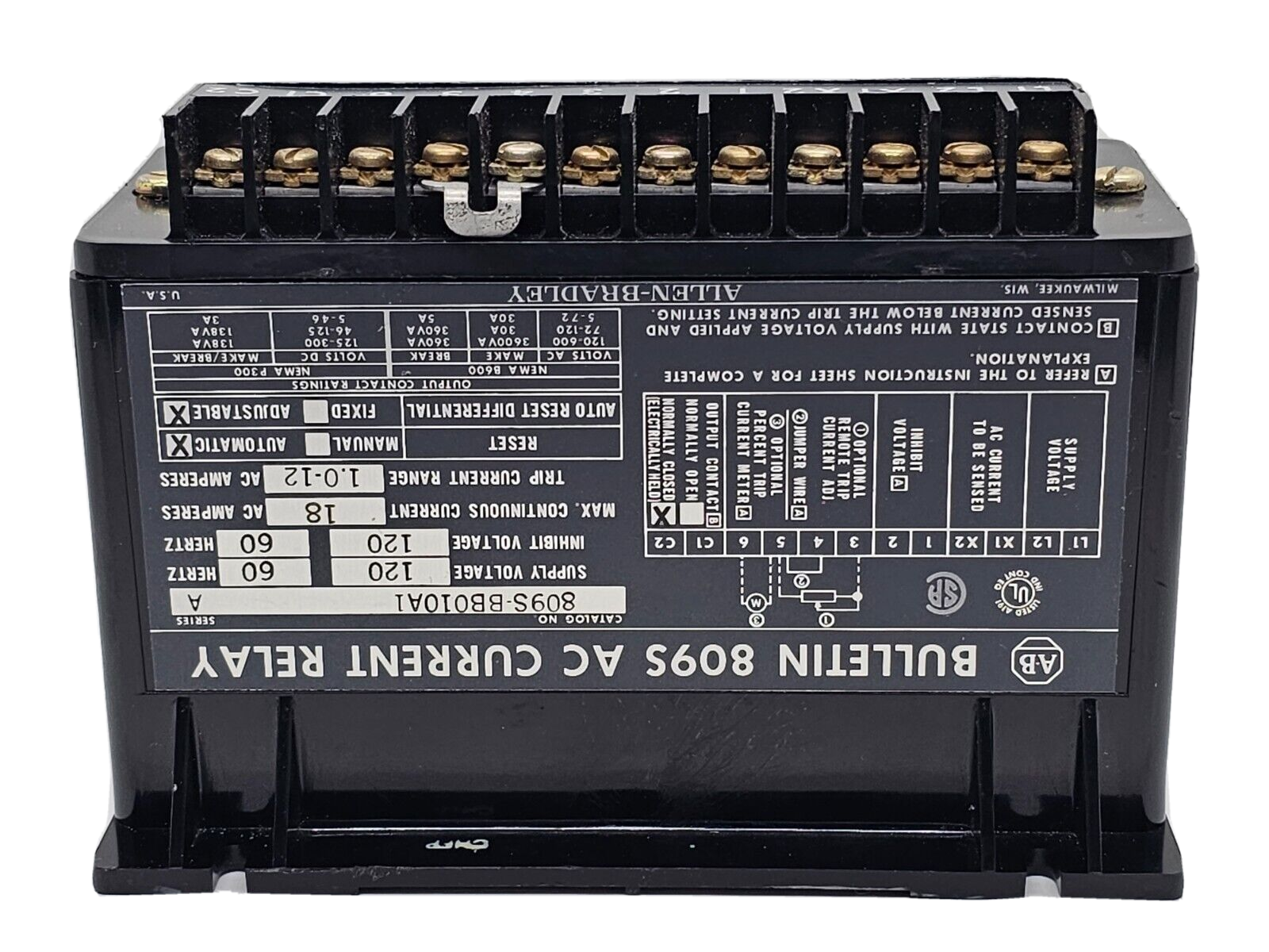 NEW Allen Bradley 809S-BB010A1 /A Current Relay Solid State AC 1-12A 809SBB010A1