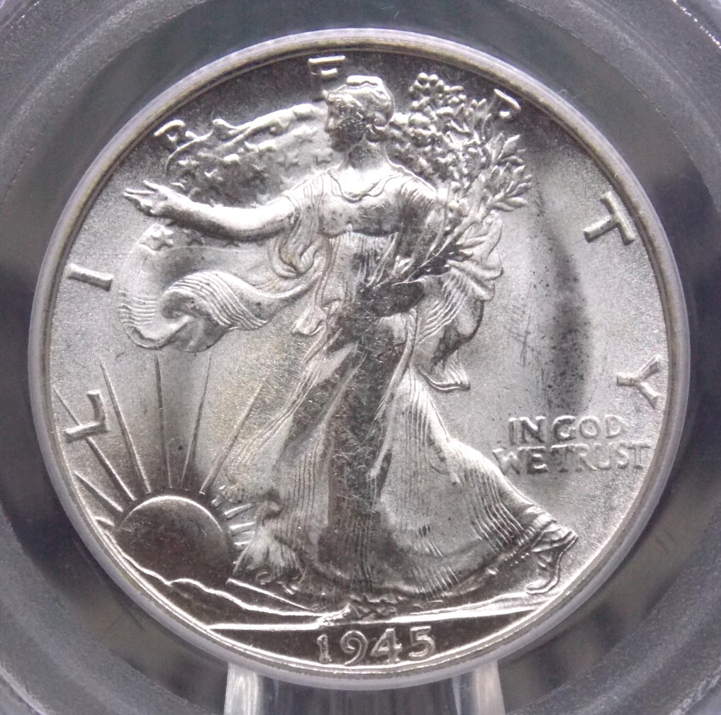 1945 "S" Walking LIBERTY Half Dollar 50c PCGS MS64 #044🔥OGH🔥Green BU ECC&C Inc