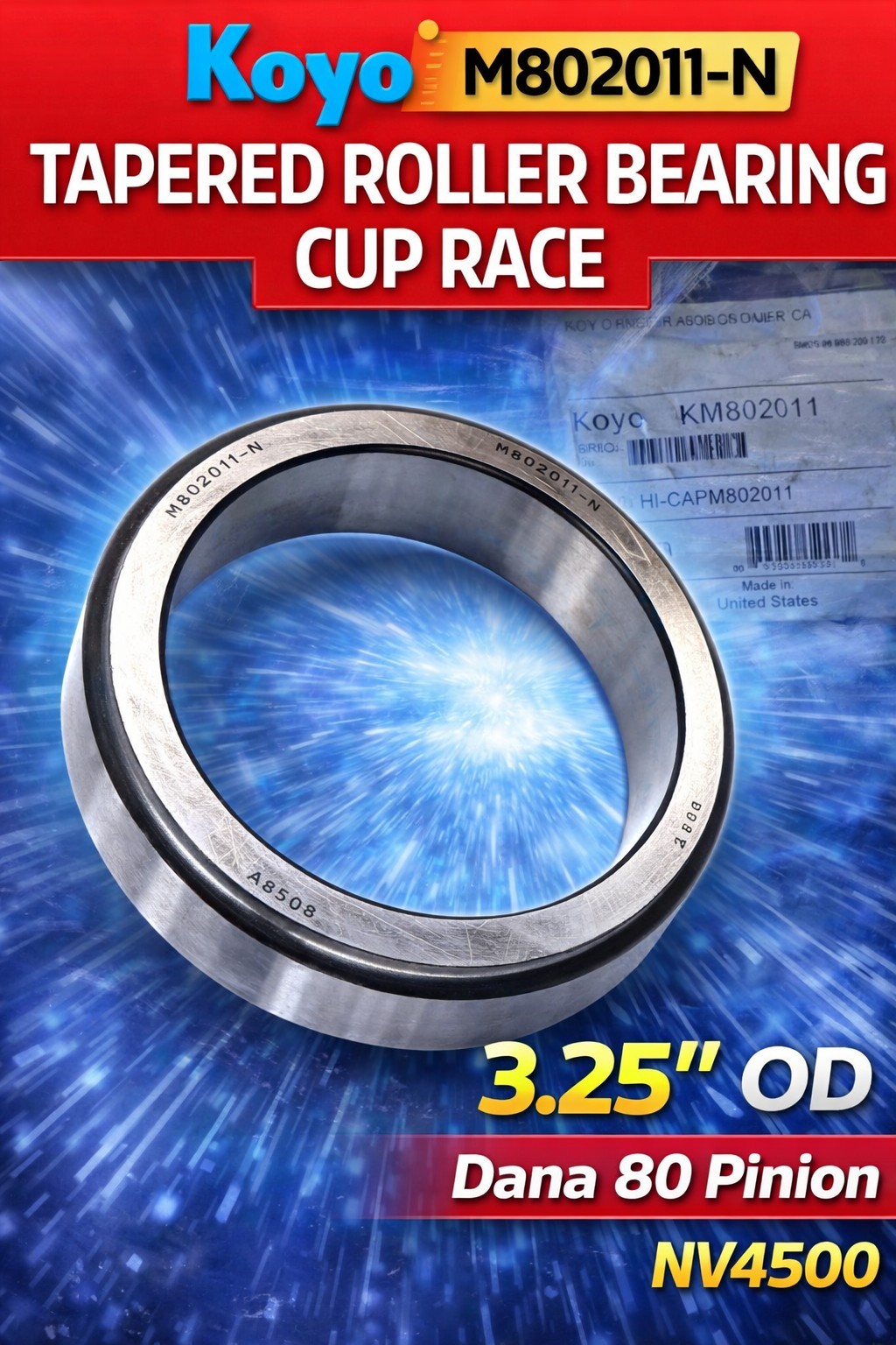 Koyo M802011-N Tapered Roller Bearing Cup Race 3.25" OD Dana 80 Pinion NV4500 In