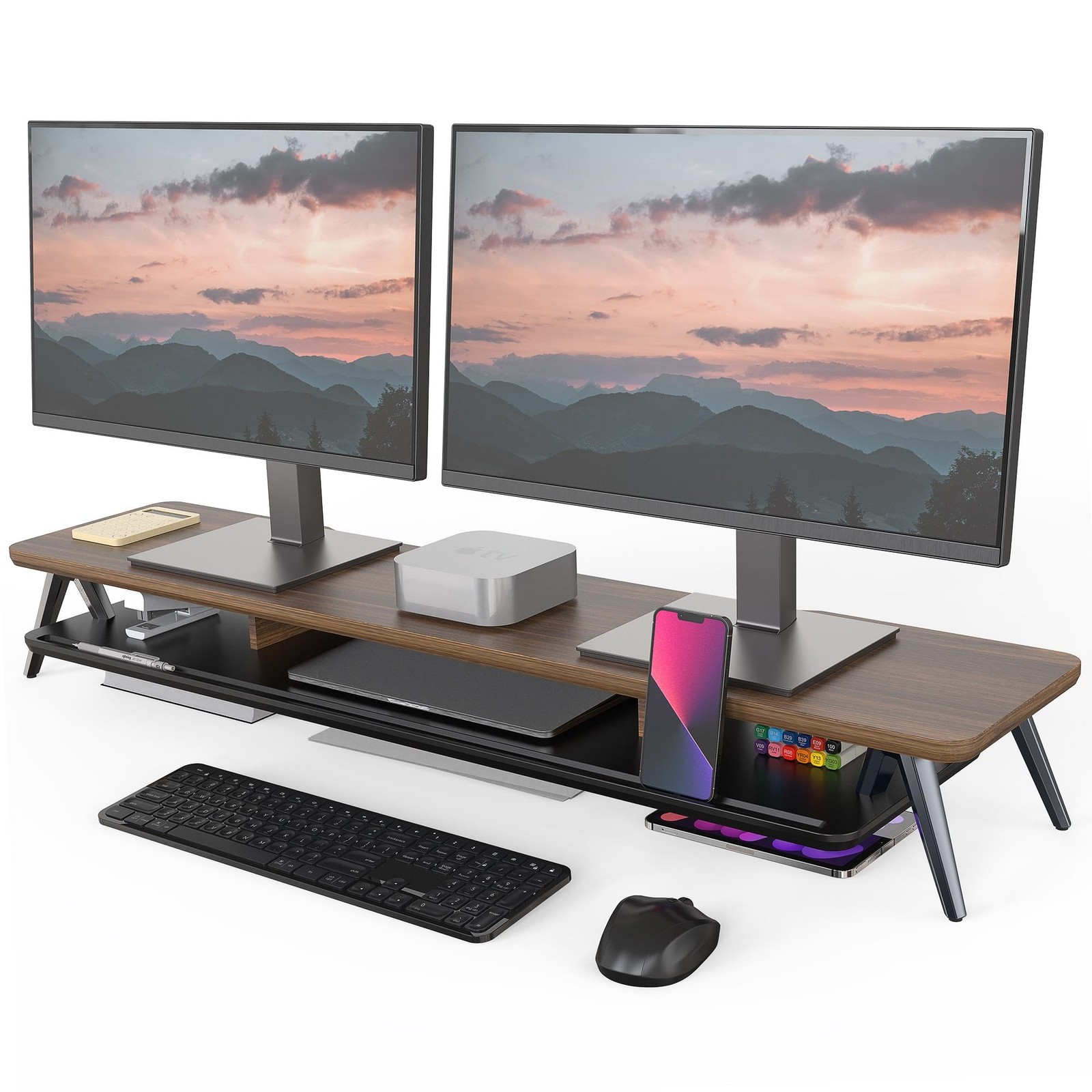 Fenge Dual Monitor Stand, Monitor Stands Riser for 2 monitors, 42.5 Inch Wood...