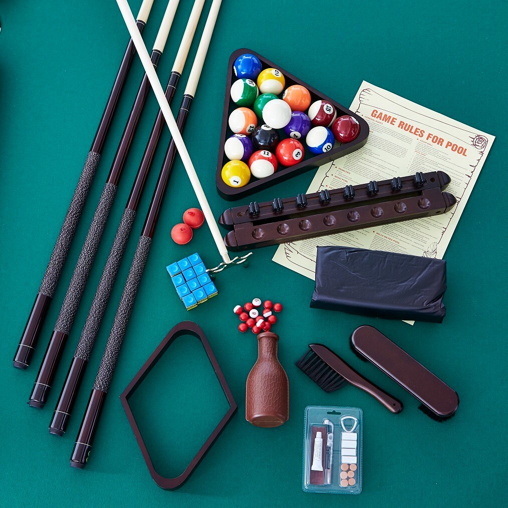 Billiards Deluxe Pool Table Accessory Kit With Walnut Finish 4 Pool Cues