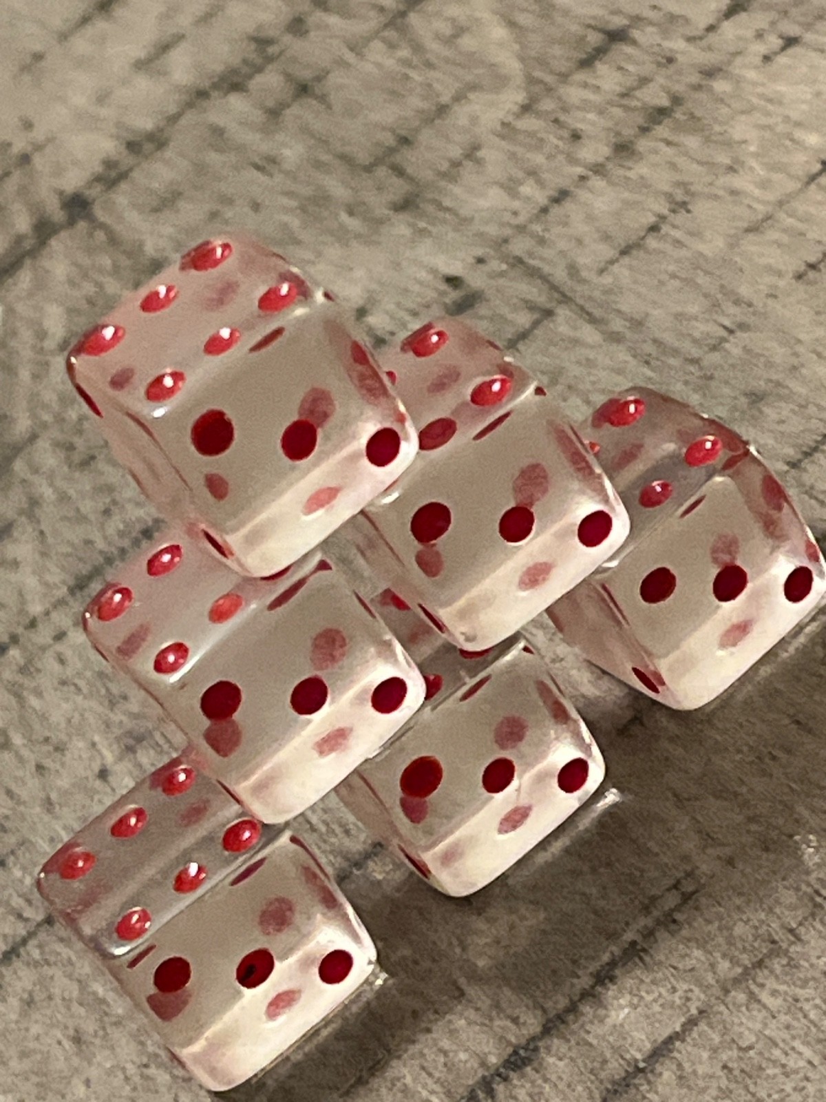 Vintage Rpg Ad&d Transparent Clear W/ Red 6 dice set 070425@