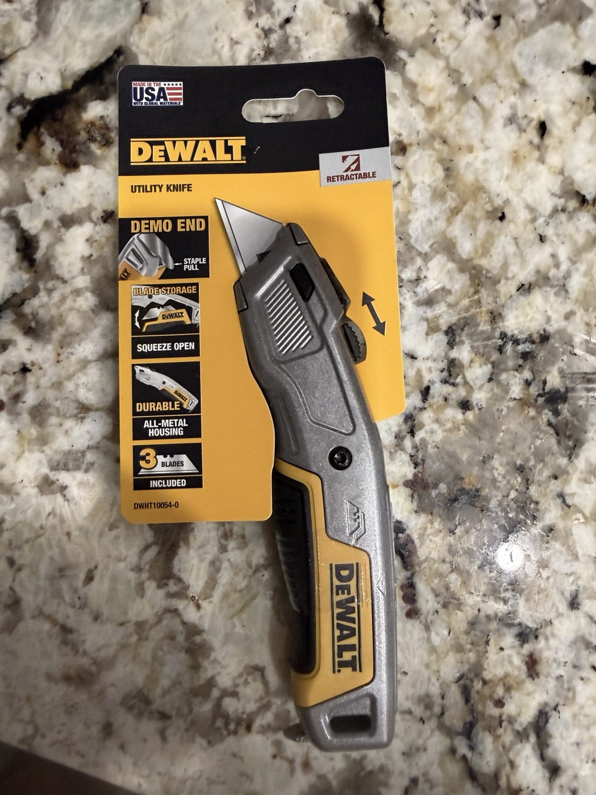DEWALT DWHT10054-0 Retractable Utility Knife, All-Metal, Gray/Yellow/Black