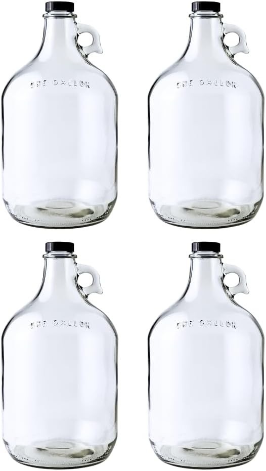 128Oz Jug, 1 Gallon Glass Beer Jug, 4 Pack with Polyseal Caps, Clear Jugs for...