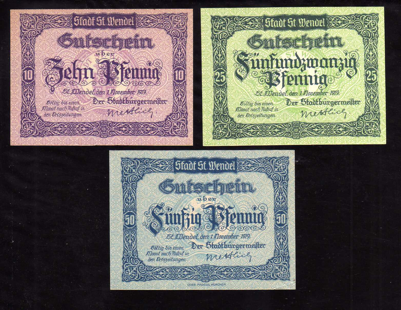 ST. WENDEL - GERMANY NOTGELD -  10, 25, 50 PFENNIG