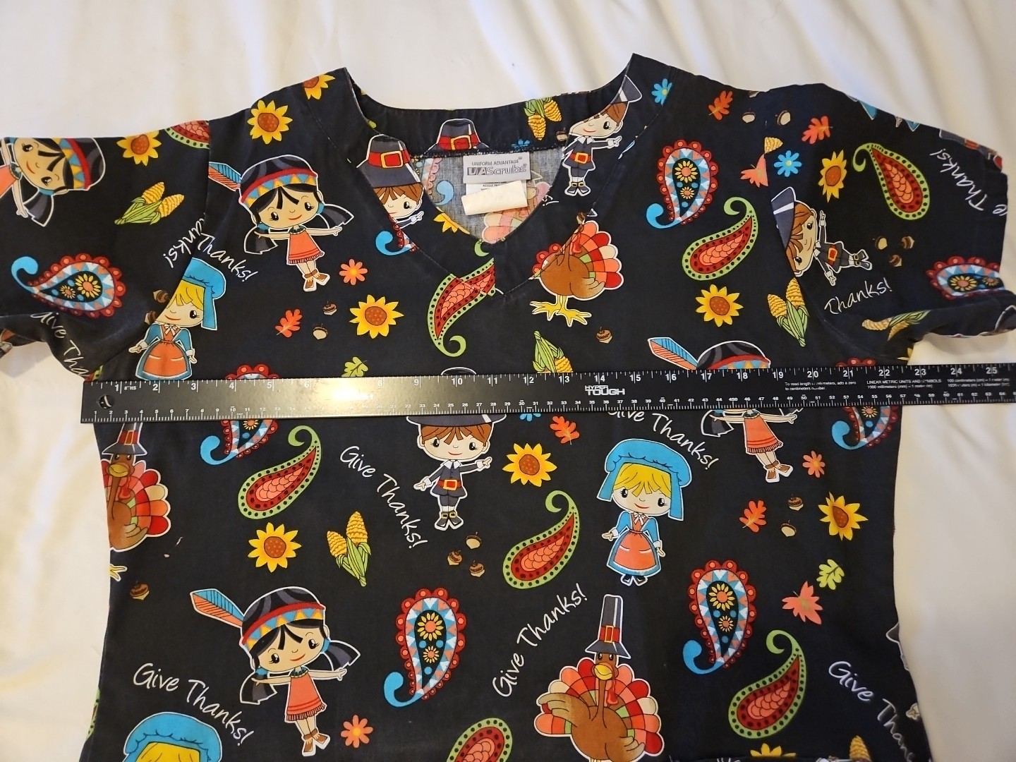 UA Scrubs Uniform Top Thanksgiving Themed Size Medium