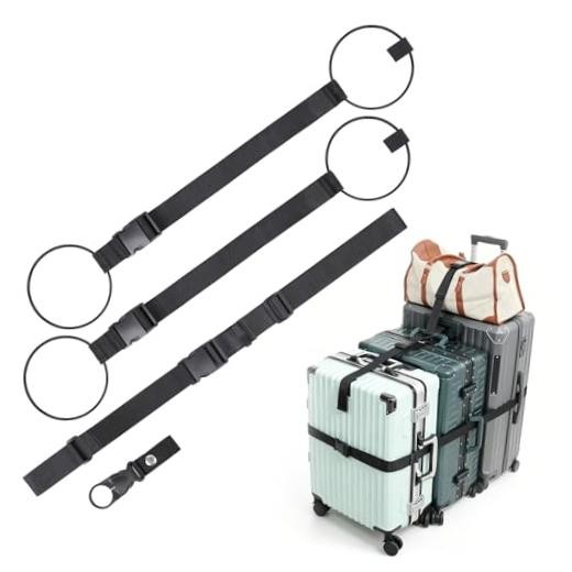 Luggage Straps for Suitcases 3 PCS, Adjustable Elastic Tick Rope | Large Black