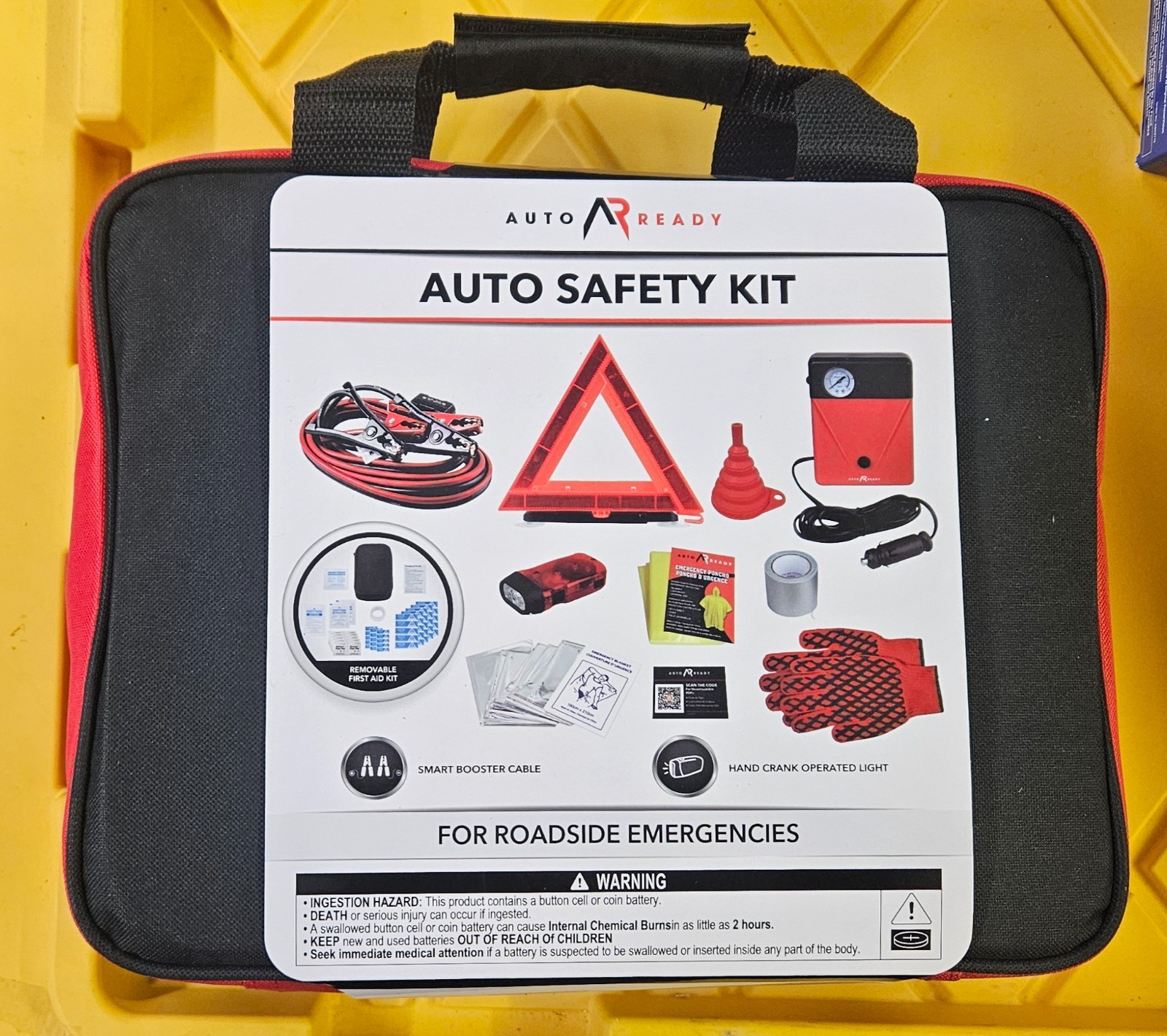 Auto Ready Auto Safety 68 Kit w/ Compressor, First Aid Kit, Jumper Cables,