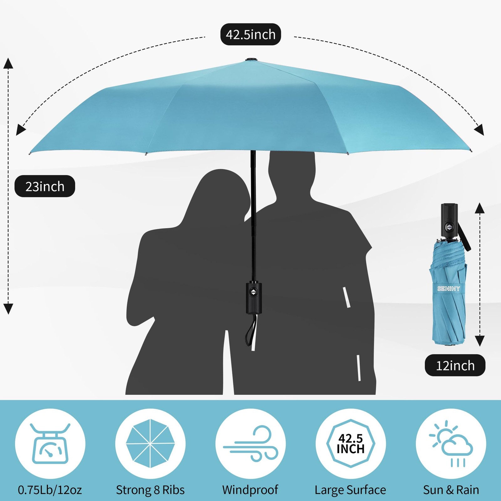 Windproof Travel Umbrella Automatic Compact Folding UV Protection Umbrella